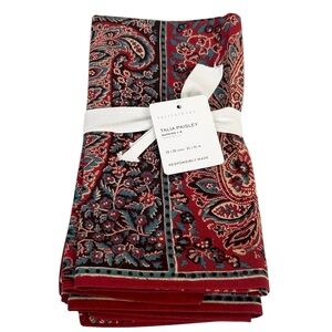 Pottery Barn Talia Paisley Napkins 4 Pack 20x20 Inches Linen Cotton Blend New!